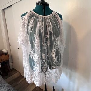 White Lace Beach Cover Up Sheer Floral Swimwear Kimono Resort Wear